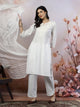 Embroidered Cotton Kurta Set with Lace Sleeves & Zari Dupatta