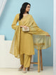 Solid Straight Cotton Kurta Set with Thread Embroidery & Zari Dupatta