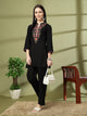 Black Embroidered Rayon Co-ord Set with Lace Accents