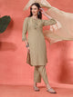 Solid Straight Cotton Kurta Set with Embroidery & Organza Dupatta