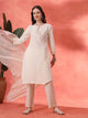 Cotton Kurta Set with Mesh-Lace Sleeves & Organza Dupatta