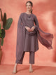 Cotton Kurta Set with Mesh-Lace Sleeves & Organza Dupatta