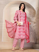 Sequin-Embellished Cambric Kurta Set with Striped Palazzo & Printed Dupatta