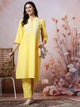 Mandarin Collar Cotton Kurta Set with Thread Embroidery & Lace Hem Palazzo
