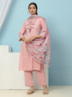 Cotton Kurta Set with Dori Tassels, Embroidered Yoke & Printed Dupatta