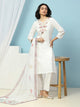 Cotton Kurta Set with Dori Tassels, Embroidered Yoke & Printed Dupatta