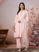 Embroidered Cotton Kurta Set with Tie-Up Neck & Lace-Trimmed Dupatta