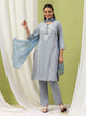 Embroidered Cotton Kurta Set with Tie-Up Neck & Lace-Trimmed Dupatta