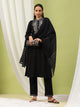 Mandarin-Collar Cotton-Blend Kurta Set with Embroidered Palazzo & Zari-Edged Dupatta
