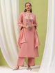 Mandarin-Collar Cotton-Blend Kurta Set with Embroidered Palazzo & Zari-Edged Dupatta
