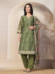 Lehariya Chanderi Kurta Set with Embroidered Neck & Printed Dupatta