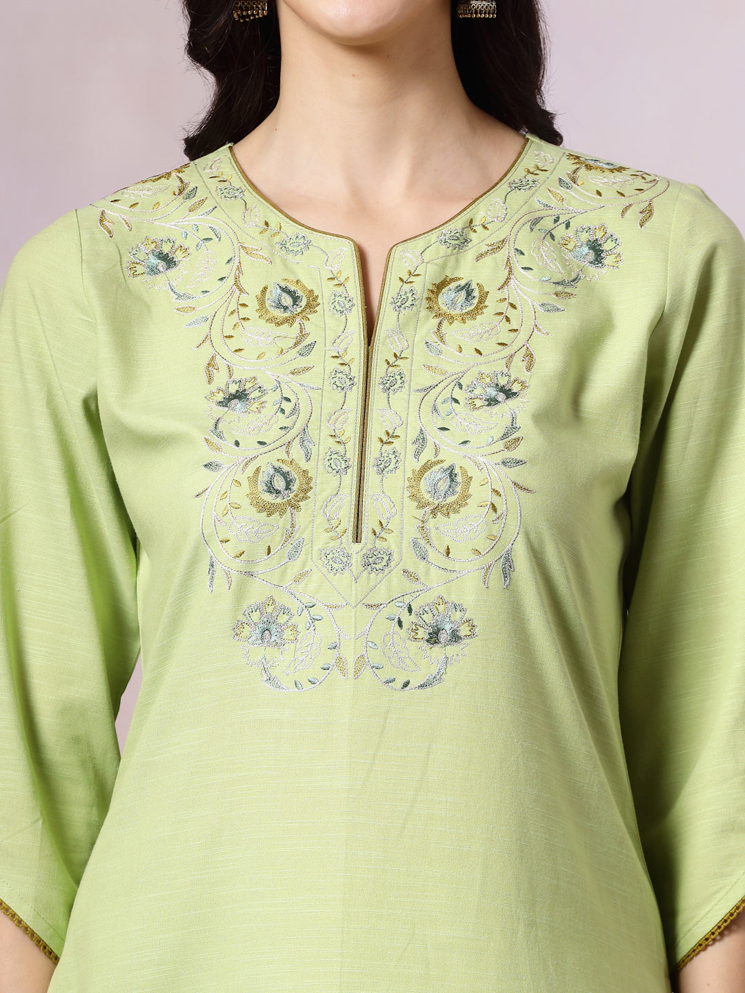 Solid Straight Cotton Kurta with Embroidered Afghani Salwar &amp; Laced Dupatta
