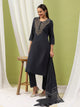 Solid Embroidered Cotton Straight Kurta Set with Dupatta for Women