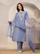 Fringe-Detailed Cotton Kurta Set with Embroidered Yoke & Dupatta
