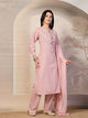 Solid Straight Cotton Kurta Set with Ethnic Embroidery & Laced Dupatta