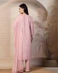 Fringe-Detailed Cotton Kurta Set with Embroidered Yoke & Dupatta