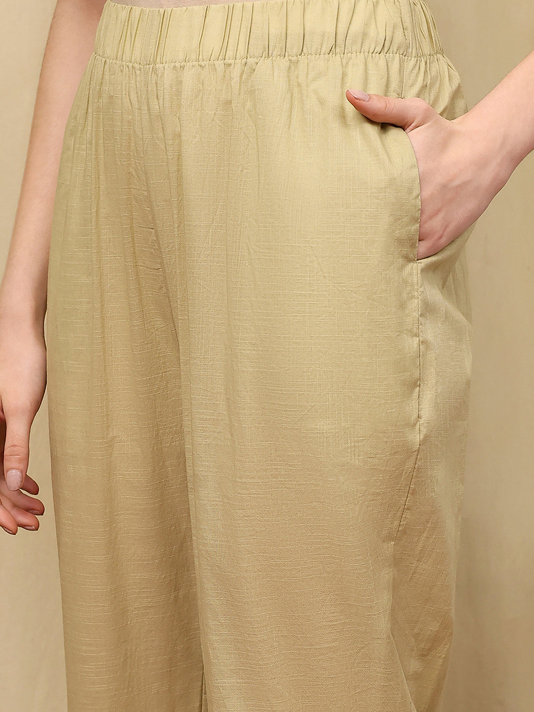 Pure Cotton Kurta Set with Thread Embroidery &amp; Pocketed Palazzo