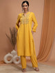 Rayon Slub Kurta Set with Embroidered Yoke & Smocked Sleeves