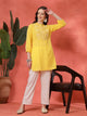 Cotton Kurti with Tonal Embroidery & Lace-Accented Yoke