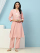 Solid Straight Cotton Kurta with Print Patch Embroidery & Palazzo