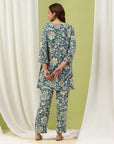 Floral Printed Viscose Rayon Kurta Set with Embroidery & Bell Sleeves