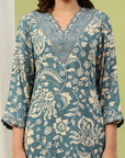 Floral Printed Viscose Rayon Kurta Set with Embroidery & Bell Sleeves