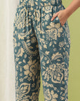 Floral Printed Viscose Rayon Kurta Set with Embroidery & Bell Sleeves