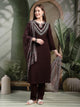 Thread Embroidered Rayon Kurta Set with Lace Sleeves & Printed Dupatta