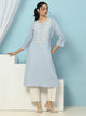 Cotton Straight Kurta Set with Lakhnavi Embroidery & Laced Dupatta