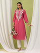 Lakhnavi Embroidered Pure Cotton Kurta Set with Stitch-Detailed Palazzo