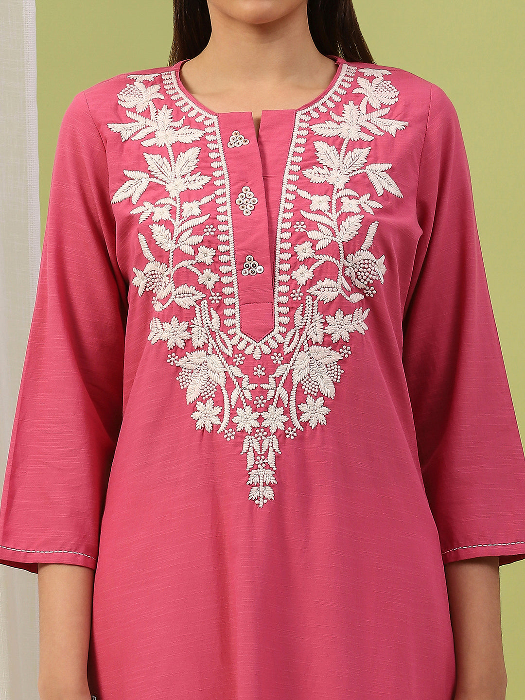 Lakhnavi Embroidered Pure Cotton Kurta Set with Stitch-Detailed Palazzo
