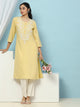 Cotton Straight Kurta Set with Lakhnavi Embroidery & Laced Dupatta