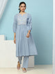 Solid A-Line Cotton Linen Kurta Set with Embroidery