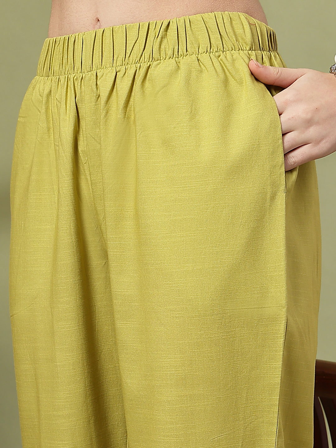 Solid A-Line Cotton Linen Kurta Set with Embroidery