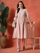 Solid A-Line Cotton Linen Kurta Set with Embroidery
