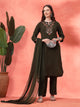 Floral Yoke Embroidered Straight Kurta Set with Printed Chiffon Dupatta
