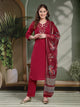 Floral Yoke Embroidered Straight Kurta Set with Printed Chiffon Dupatta