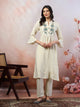Paisley Embroidered Shirt-Style Kurti with Smocked Sleeves & Back Detail