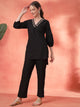 Solid Straight Cotton Blend Kurta Set with Zari Embroidery