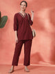 Solid Straight Cotton Blend Kurta Set with Zari Embroidery