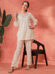Solid Straight Cotton Blend Kurta Set with Zari Embroidery