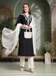 Thread Embroidered V-Neck Cotton Kurta Set with Palazzo & Solid Dupatta