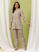 Floral Print Straight Tunic & Palazzo Set with Embroidery and Shirt Collar