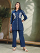 Navy Blue Cotton Co-ord with Chikankari Embroidery & Laced Palazzo