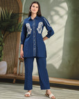 Navy Blue Cotton Co-ord with Chikankari Embroidery & Laced Palazzo