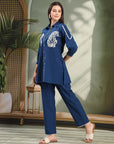 Navy Blue Cotton Co-ord with Chikankari Embroidery & Laced Palazzo
