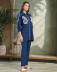 Navy Blue Cotton Co-ord with Chikankari Embroidery & Laced Palazzo