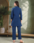 Navy Blue Cotton Co-ord with Chikankari Embroidery & Laced Palazzo