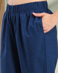 Navy Blue Cotton Co-ord with Chikankari Embroidery & Laced Palazzo