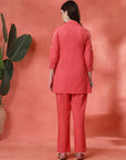 Peach Cotton Co-ord with Chikankari Embroidery & Laced Palazzo